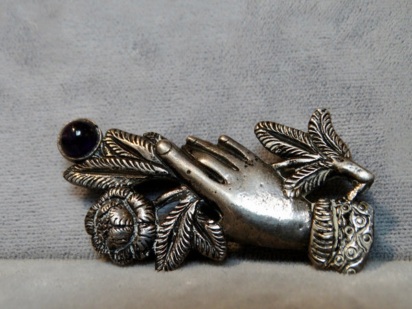 Victorian Hand Brooch with Amethyst