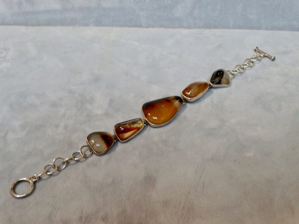 Mexican Mid-Century Modern Amber and Silver Bracelet