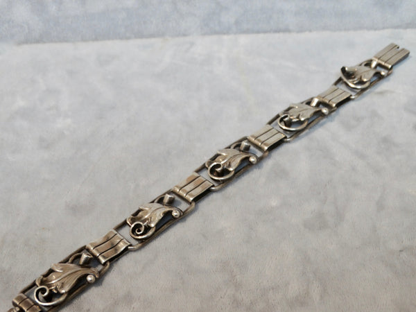 1930s Danish Silver Link Bracelet with Leaf Motif
