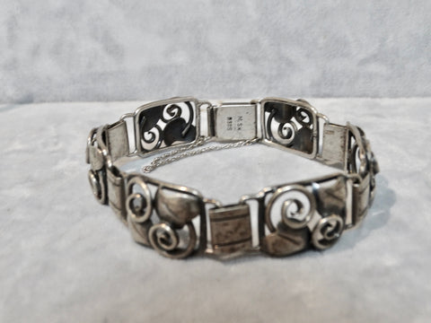 Danish Silver 1930s Bracelet w Leaf and Tendril Motif