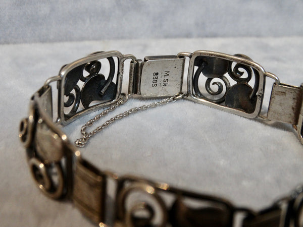 Danish Silver 1930s Bracelet w Leaf and Tendril Motif