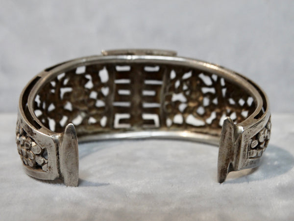 Chinese Silver Cuff with Ideogram and Peasant Scene in Relief c 1935