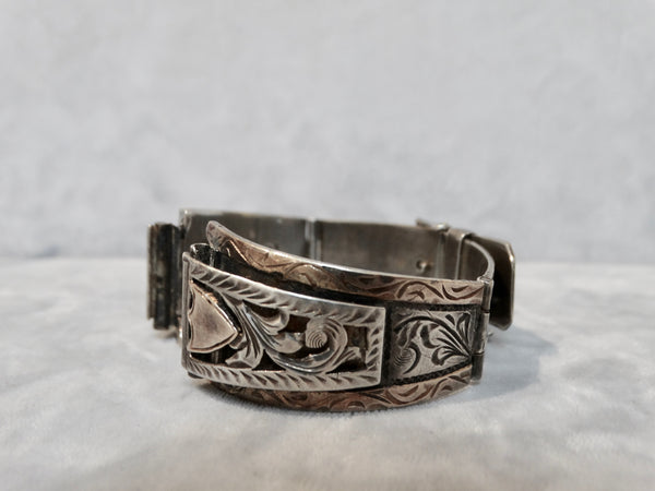 Mexican Silver GoldFilled Watch Band in the form of a Buckled Belt