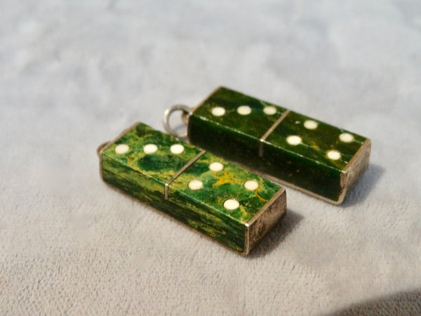 Mexican Silver and Jade Dominoes Earrings
