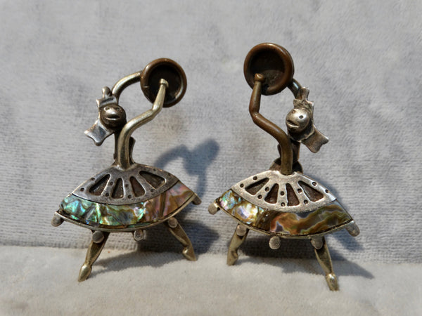 Mexican Silver and Abalone Dancer Earrings