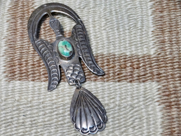 Navajo Ingot Silver Bird Pin with Single Turquoise