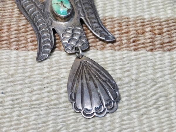 Navajo Ingot Silver Bird Pin with Single Turquoise