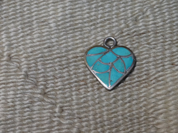 Navajo Turquoise & Silver Heart Pendant c 1940