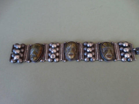 Mexican Aztec Jade Carved Heads Bracelet
