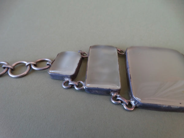 Sterling Silver Framed Glass Link Bracelet