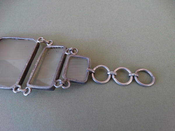 Sterling Silver Framed Glass Link Bracelet