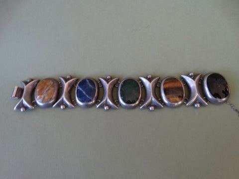 Mexican Silver and Stone Link Bracelet
