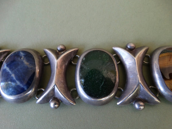 Mexican Silver and Stone Link Bracelet