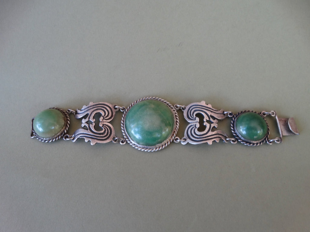 Mexican Silver and Jade Link Bracelet