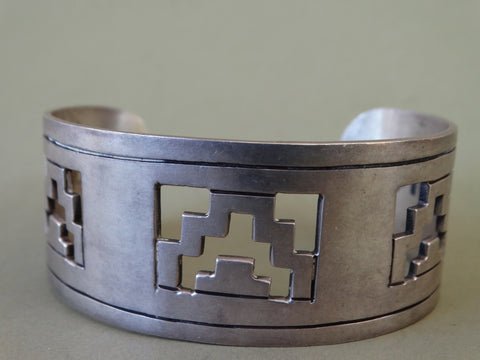 Mexican Silver Cuff with Aztec Cutouts