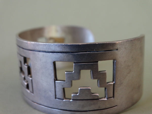 Mexican Silver Cuff with Aztec Cutouts