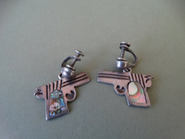 Mexican Silver and Abalone Revolver Earrings