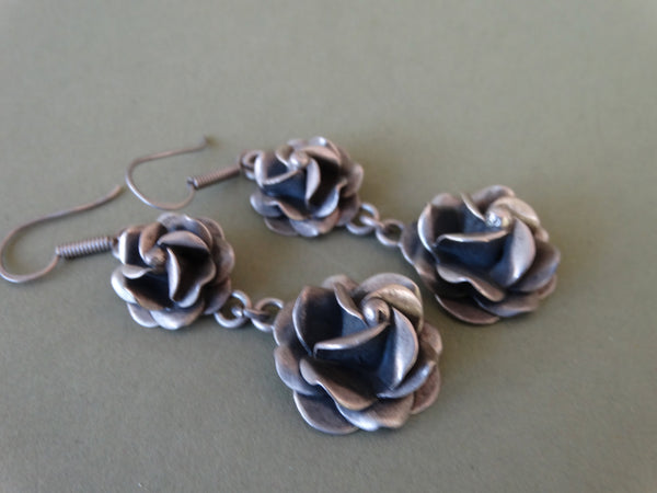 Mexican Silver Rose Earrings J281