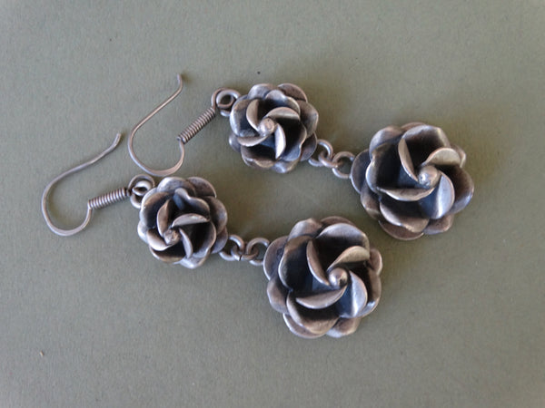 Mexican Silver Rose Earrings J281