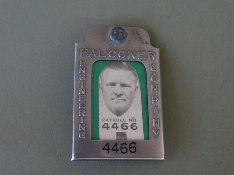 Vintage Employee ID Badge: Falconer Engineering Co. J289