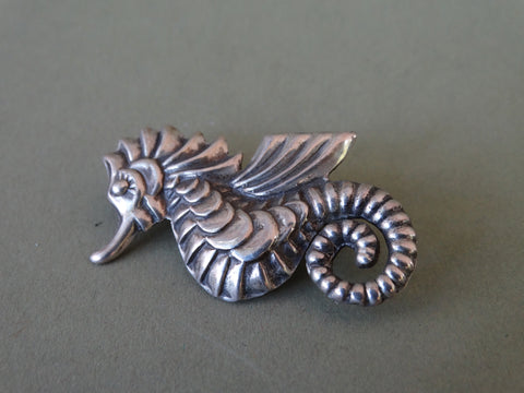 Mexican Silver Seahorse with Wings Brooch J294