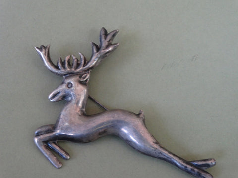 Mexican Silver Jumping Stag Brooch J300