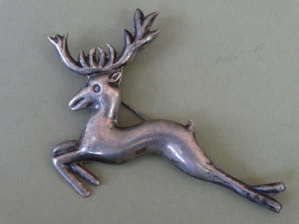Mexican Silver Jumping Stag Brooch J300