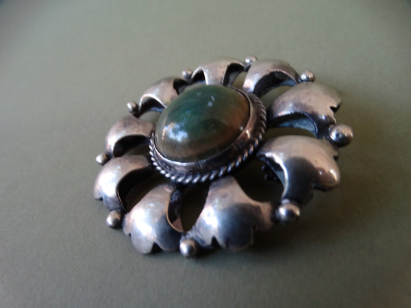 Mexican Silver and Jade Brooch