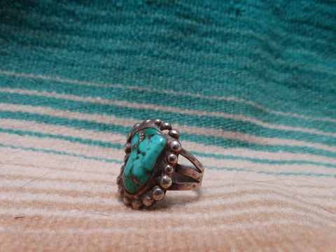 Silver Beaded Turquoise Ring