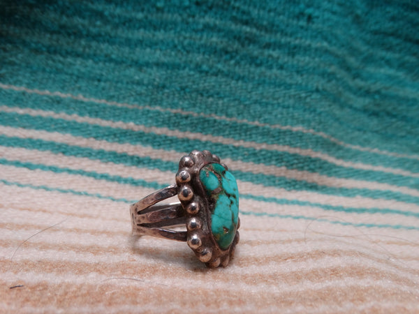 Silver Beaded Turquoise Ring