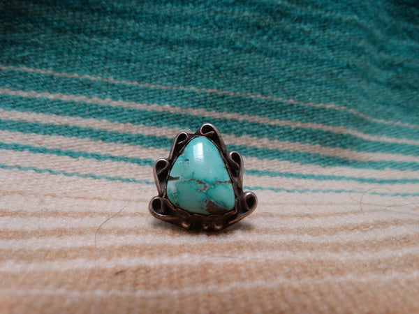 Triangle shaped silver and turquoise ring