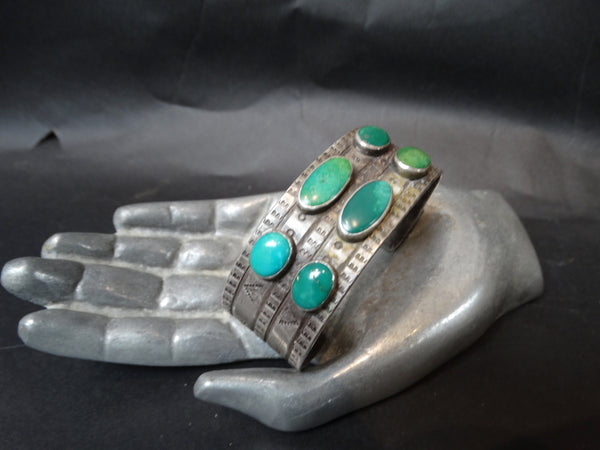 Navajo Silver and Turquoise 6-Stone Cuff