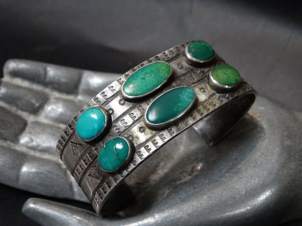Navajo Silver and Turquoise 6-Stone Cuff