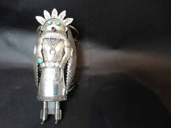 Navajo Kachina  Cuff Silver with Turquoise Stones c 1950 J339
