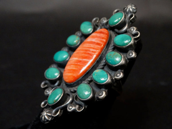 Navajo Silver Turquoise and Carnelian Ring Size 7 1/2