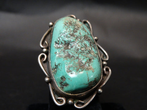 Navajo Silver Ring Size 8 1/4 Large Turquoise