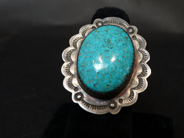 Navajo Turquoise and Silver Ring Size 8 3/4