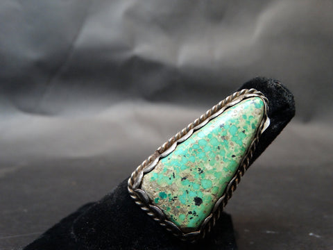 Navajo Silver and Turquoise Triangle Stone Ring, 8 1/2 size