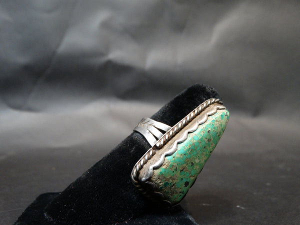 Navajo Silver and Turquoise Triangle Stone Ring, 8 1/2 size