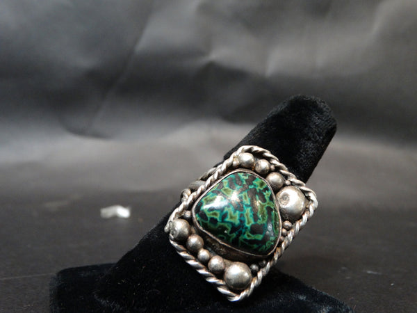 Navajo Silver and Turquoise Single Stone Men's Ring Size 11.5