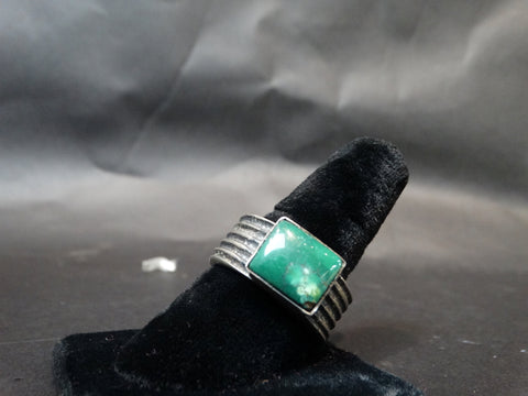 Navajo Silver and Turquoise Men's Ring Single Stone Size 11