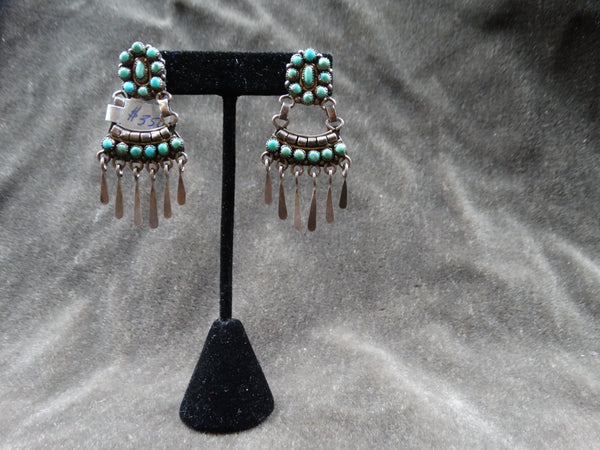 Zuni 15-stone Turquoise Pendant Earrings c 1930s