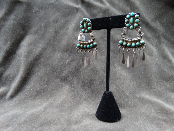 Zuni 15-stone Turquoise Pendant Earrings c 1930s