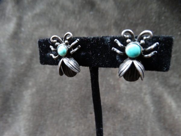 Navajo Ladybug Silver & Turquoise Earrings c 1940