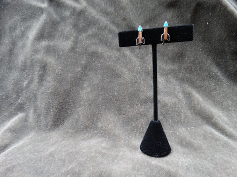 Santo Domingo Arrow Earrings Silver with Coral Mother of Pearl and Turquoise