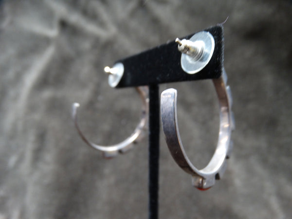 Navajo 7-stone Coral and Silver Hoop Earrings