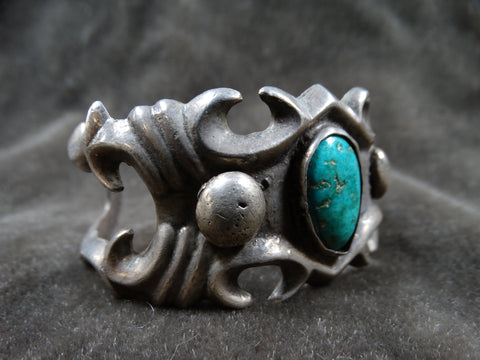 Navajo Sand-Cast Cuff with Single Center Stone c 1940s