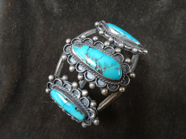Navajo 3-stone Turquoise and Silver Cuff c 1950s