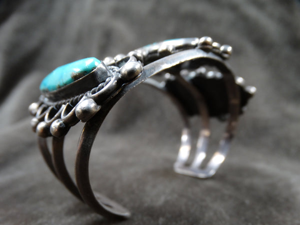 Navajo 3-stone Turquoise and Silver Cuff c 1950s