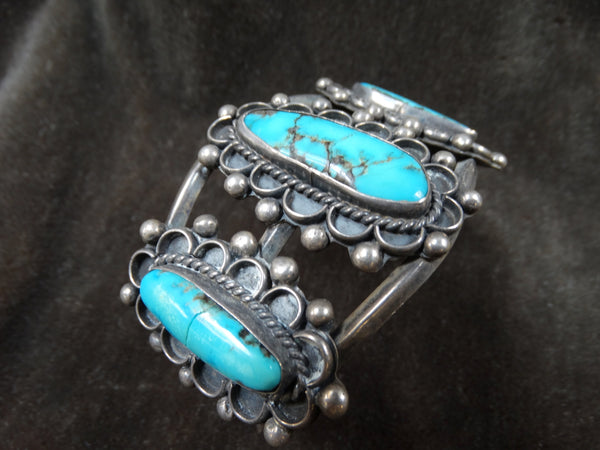 Navajo 3-stone Turquoise and Silver Cuff c 1950s